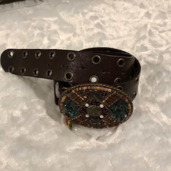 Hobo gorgeous chocolate leather belt with stones - Picture 1 of 3